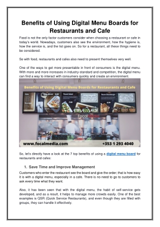 Benefits of Using Digital Menu Boards for Restaurants and Cafe
