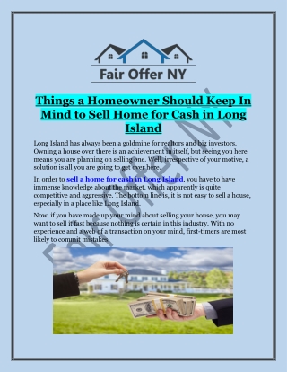 Sell Home for Cash in Long Island | Fair Offer NY