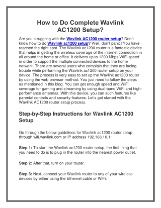 How to Do Complete Wavlink AC1200 Setup?