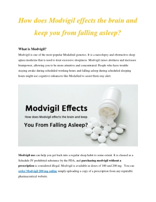 How does Modvigil effects the brain and keep you from falling asleep?