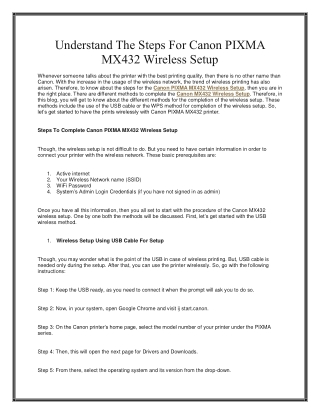 Understand The Steps For Canon PIXMA MX432 Wireless Setup