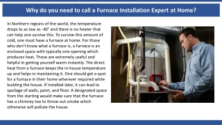 Why do you need to call a Furnace Installation Expert at Home?