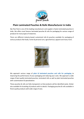 Plain Laminated Pouches & Rolls