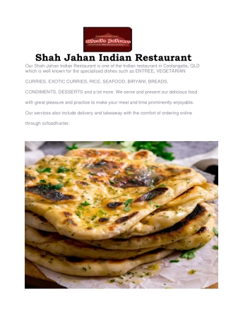 5% Off - Shah Jahan Indian Restaurant Coolangatta Menu, QLD