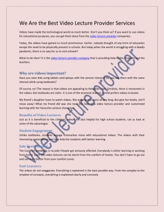 We Are the Best Video Lecture Provider Services