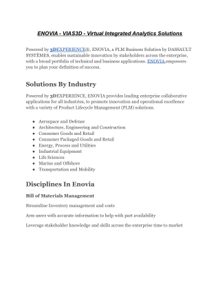 ENOVIA - VIAS3D - Virtual Integrated Analytics Solutions