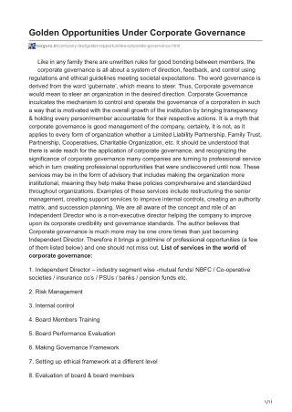 Golden Opportunities Under Corporate Governance