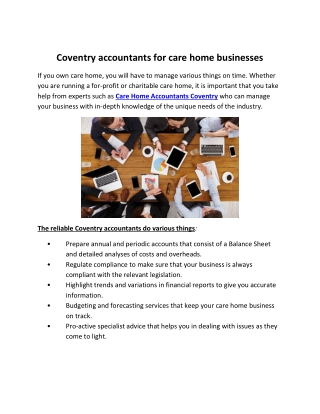 Coventry accountants for care home businesses