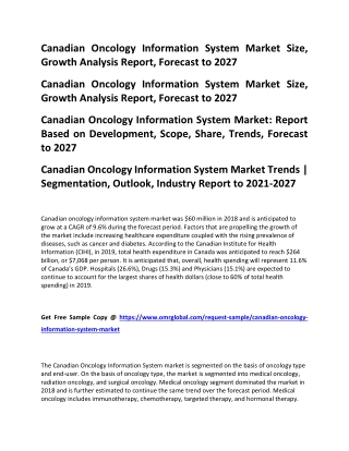 Canadian Oncology Information System Market Size, Growth Analysis Report, Forecast to 2027