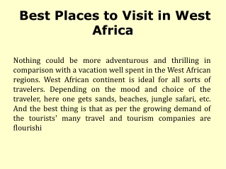 Best Places to Visit in West Africa