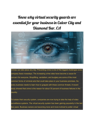 Know why virtual security guards are essential for your business in Culver City and Diamond Bar, CA