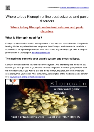 Where to buy Klonopin online treat seizures and panic disorders