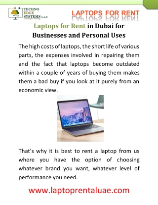 Laptops for Rent in Dubai for Businesses and Personal Uses