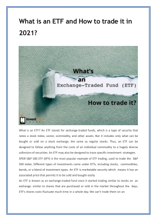 What is an ETF and How to trade it in 2021