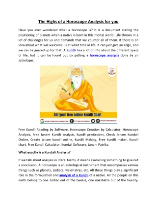 Importance of Horoscope Analysis - Create Janam Kundli Online - Free Janampatri