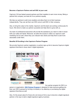 Become a Capricorn Partner and sell DSC at your cost