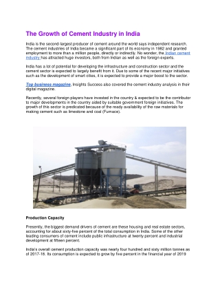 The Growth of Cement Industry in India