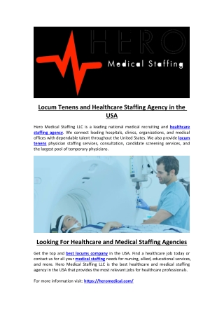 Locum Tenens and Healthcare Staffing Agency in the USA