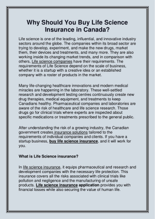 Why Should You Buy Life Science Insurance in Canada