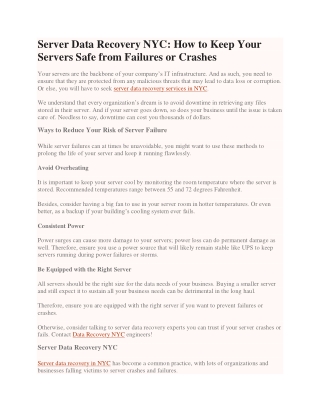 Server Data Recovery NYC: How to Keep Your Servers Safe from Failures or Crashes