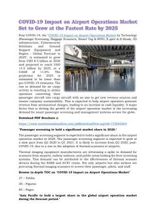 COVID-19 Impact on Airport Operations Market Set to Grow at the Fastest Rate by 2025