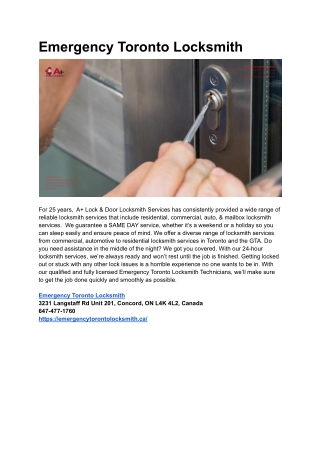 Emergency Toronto Locksmith