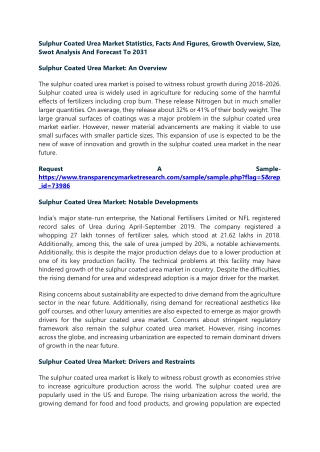 Sulphur Coated Urea Market Statistics, Facts And Figures, Growth Overview, Size,