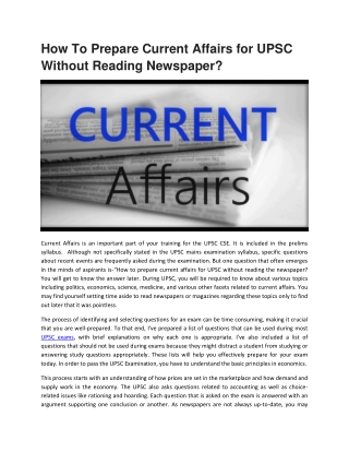 How To Prepare Current Affairs for UPSC Without Reading Newspaper