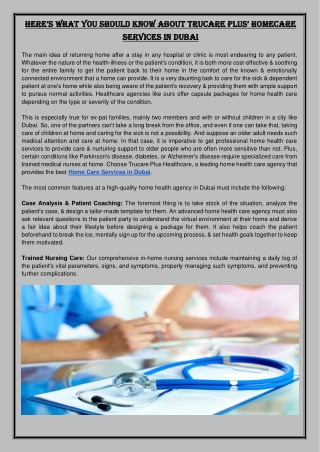 Here’s What You Should Know About Trucare Plus’ Homecare Services In Dubai