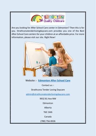 Edmonton After School Care | Strathconatenderlovingdaycare.com