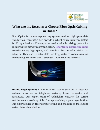 What are the Reasons to Choose Fiber Optic Cabling in Dubai?