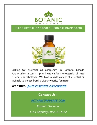 Pure Essential Oils Canada | Botanicuniverse.com