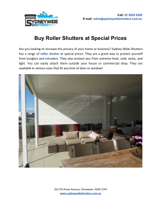 Buy Roller Shutters at Special Prices