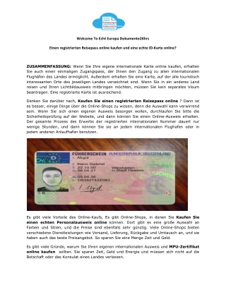 Einen registrierten Reisepass online kaufen und eine echte ID-Karte online
