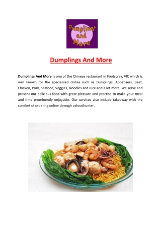 5% Off - Dumplings And More Chinese Takeaway Menu Footscray, VIC