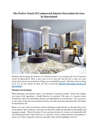 The Perfect Touch Of Commercial Interior Decoration Services In Queensland