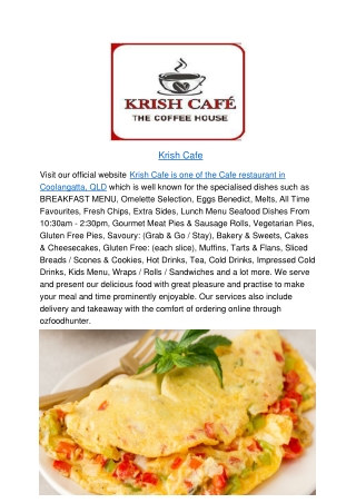 5% off - Krish Cafe Coolangatta, QLD, Delivery & Takeaway