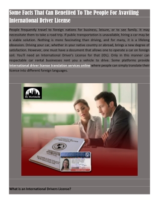 Some Facts That Can Benefited To The People For Avaviling International Driver License