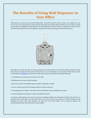 The Benefits of Using Wall Dispenser in Your Office