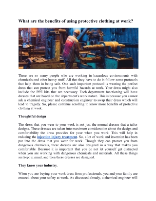 What are the benefits of using protective clothing at work