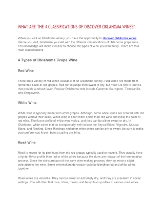 WHAT ARE THE 4 CLASSIFICATIONS OF DISCOVER OKLAHOMA WINES