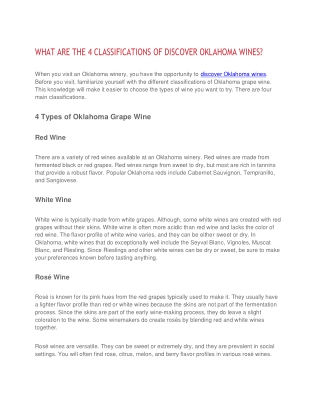 WHAT ARE THE 4 CLASSIFICATIONS OF DISCOVER OKLAHOMA WINES