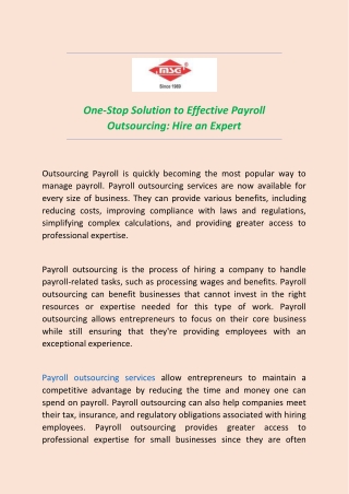 One-Stop Solution to Effective Payroll Outsourcing Hire an Expert