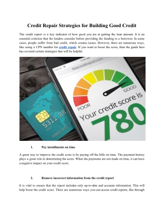 Credit Repair Strategies for Building Good Credit