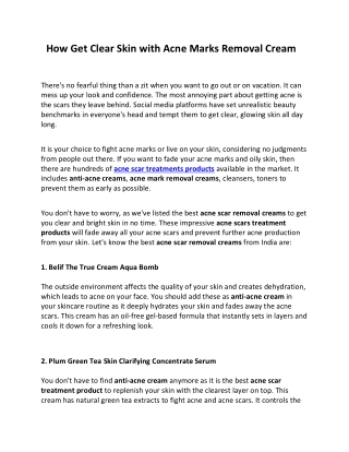 How Get Clear Skin with Acne Marks Removal Cream