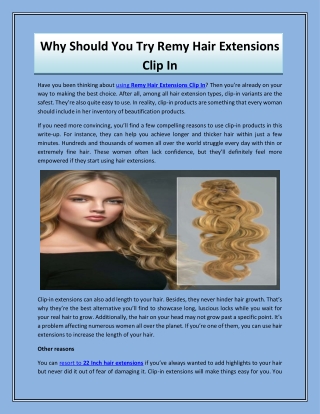 Why Should You Try Remy Hair Extensions Clip In