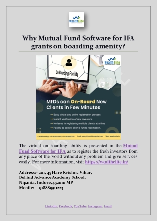 Why Mutual Fund Software for IFA grants on boarding amenity