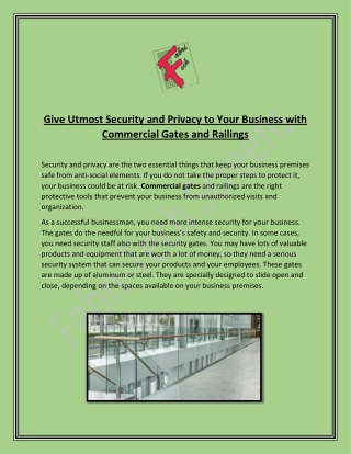 Give Utmost Security & Privacy to Business with Commercial Gates and Railings