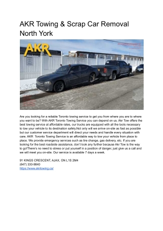 AKR Towing & Scrap Car Removal North York