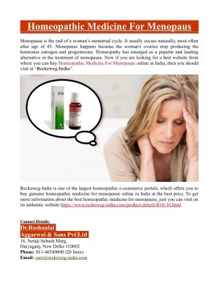 Homeopathic Medicine For Menopause